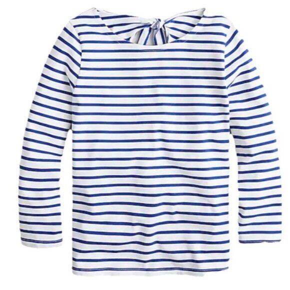 J. Crew Striped Top  Mariner Cloth Bow Back Top Size M Blue White Nautical Pool - Picture 1 of 10